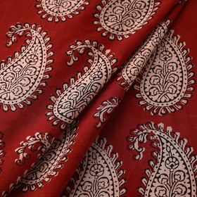Red Natural Dyed Bagh Block Print Mul Cotton Fabric 