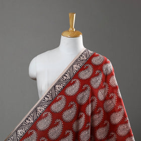 Red Natural Dyed Bagh Block Print Mul Cotton Fabric 
