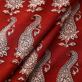 Red Natural Dyed Bagh Block Print Mul Cotton Fabric 