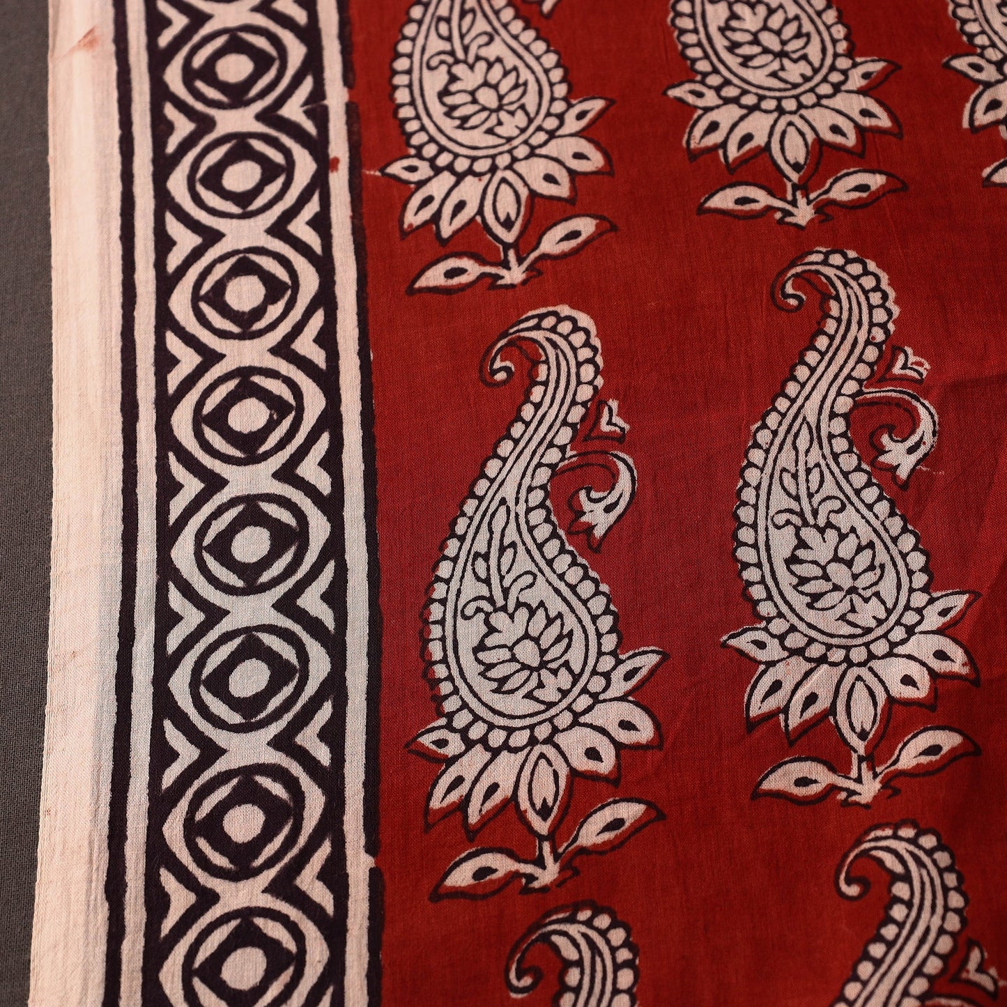 Red Natural Dyed Bagh Block Print Mul Cotton Fabric 