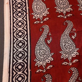 Red Natural Dyed Bagh Block Print Mul Cotton Fabric 