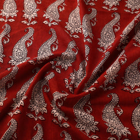 Red Natural Dyed Bagh Block Print Mul Cotton Fabric 