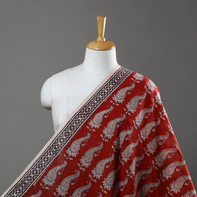 Red Natural Dyed Bagh Block Print Mul Cotton Fabric 