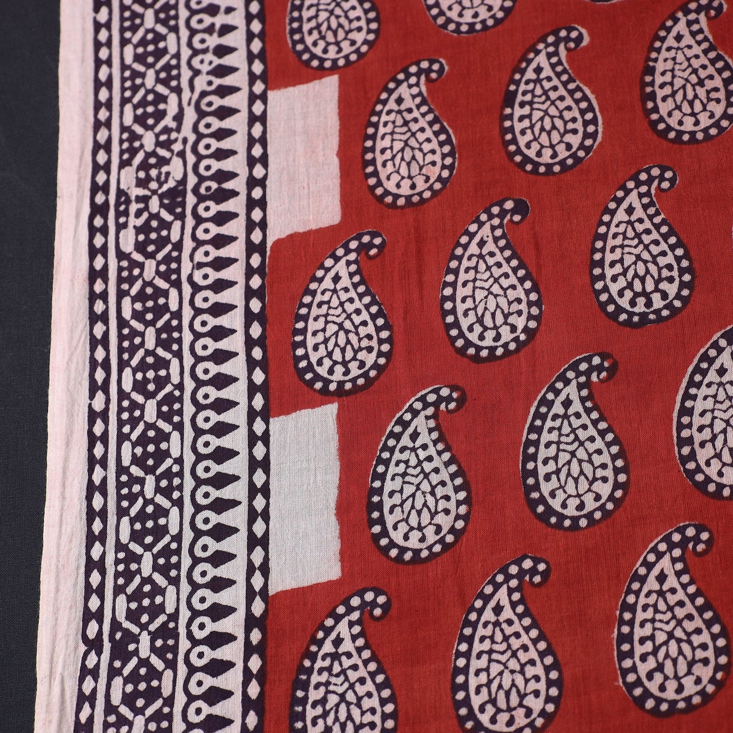 Red Natural Dyed Bagh Print Mul Cotton Fabric