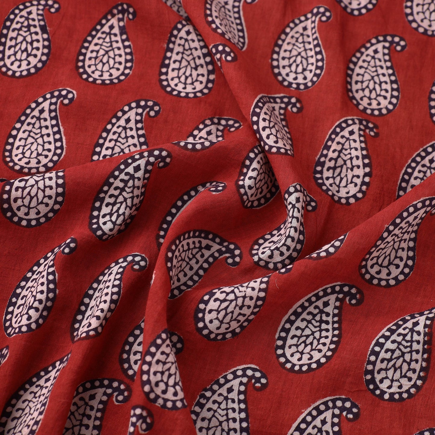 Red Natural Dyed Bagh Print Mul Cotton Fabric