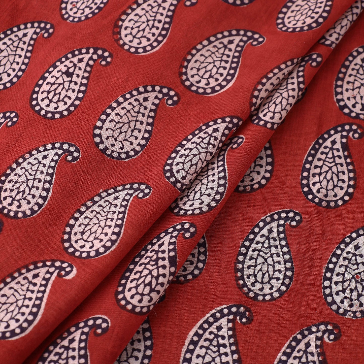 Red Natural Dyed Bagh Print Mul Cotton Fabric