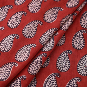 Red Natural Dyed Bagh Print Mul Cotton Fabric