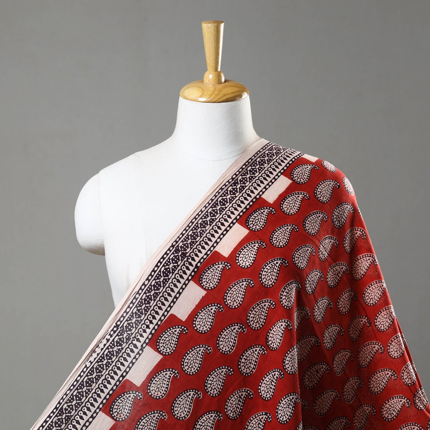 Red Natural Dyed Bagh Print Mul Cotton Fabric