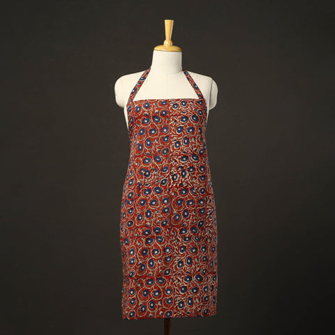 Red - bagru cotton apron with pocket 20 - handcrafted
