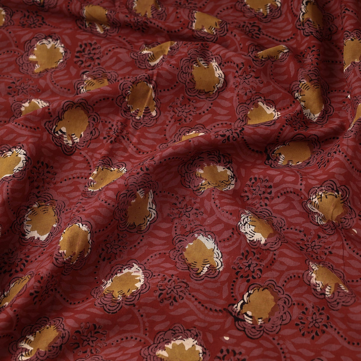 Red Traditional Bagru Print Fabric from Rajasthan