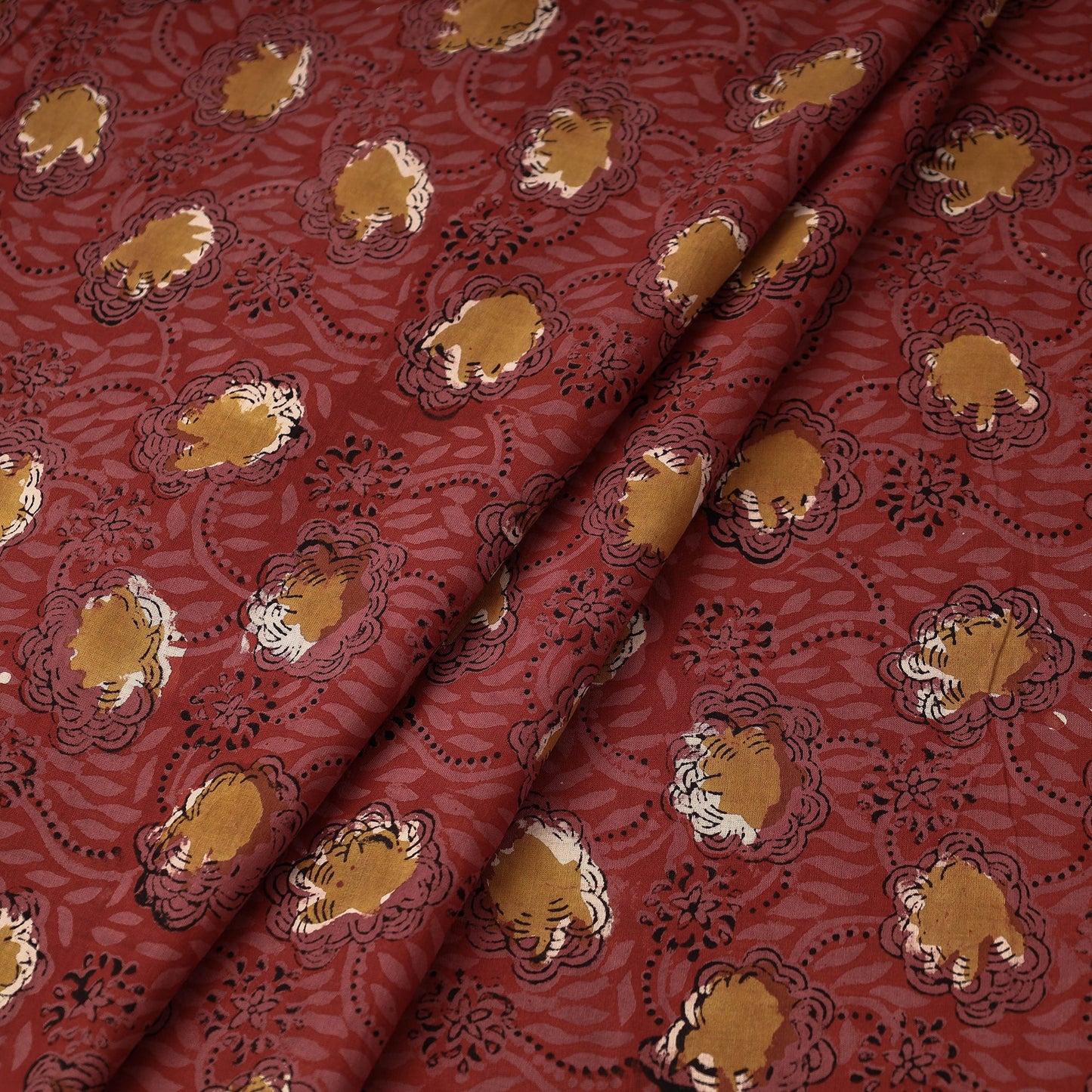 Red Traditional Bagru Print Fabric from Rajasthan