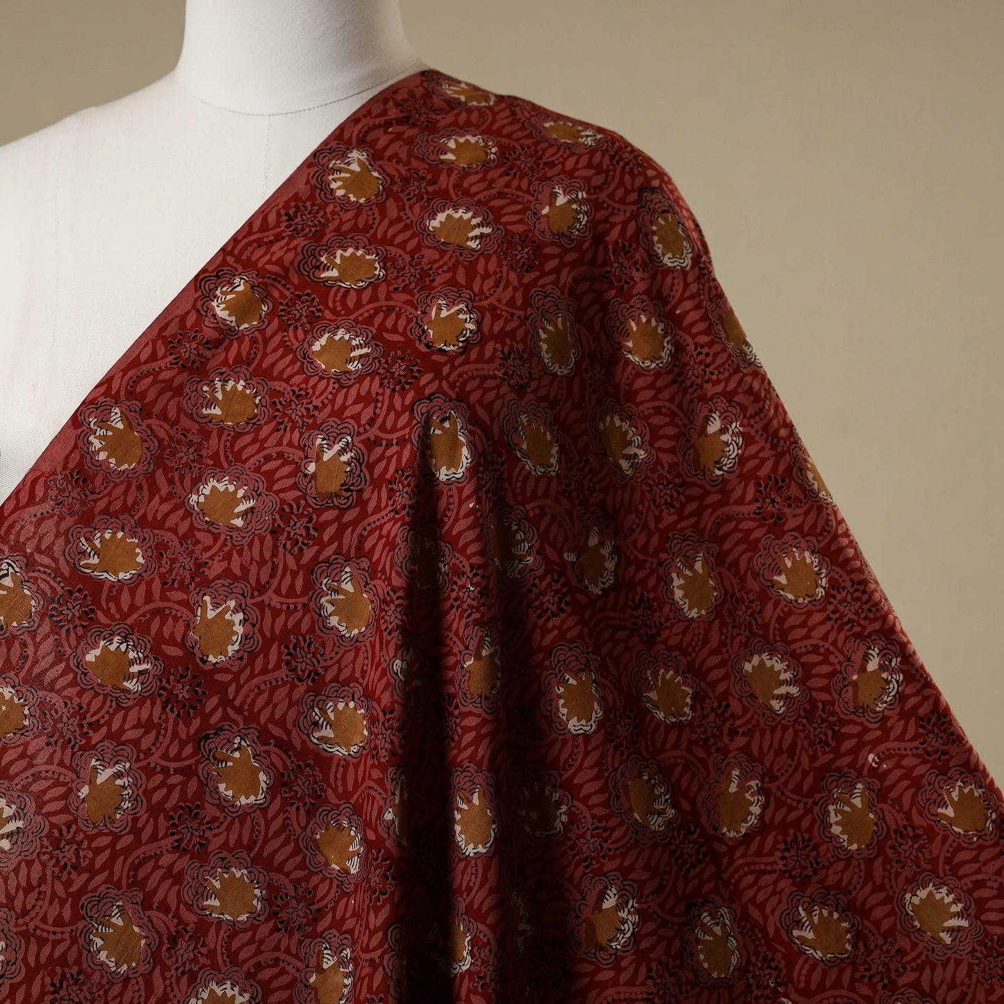 Red - natural dyed bagru cotton fabric 16 - handcrafted