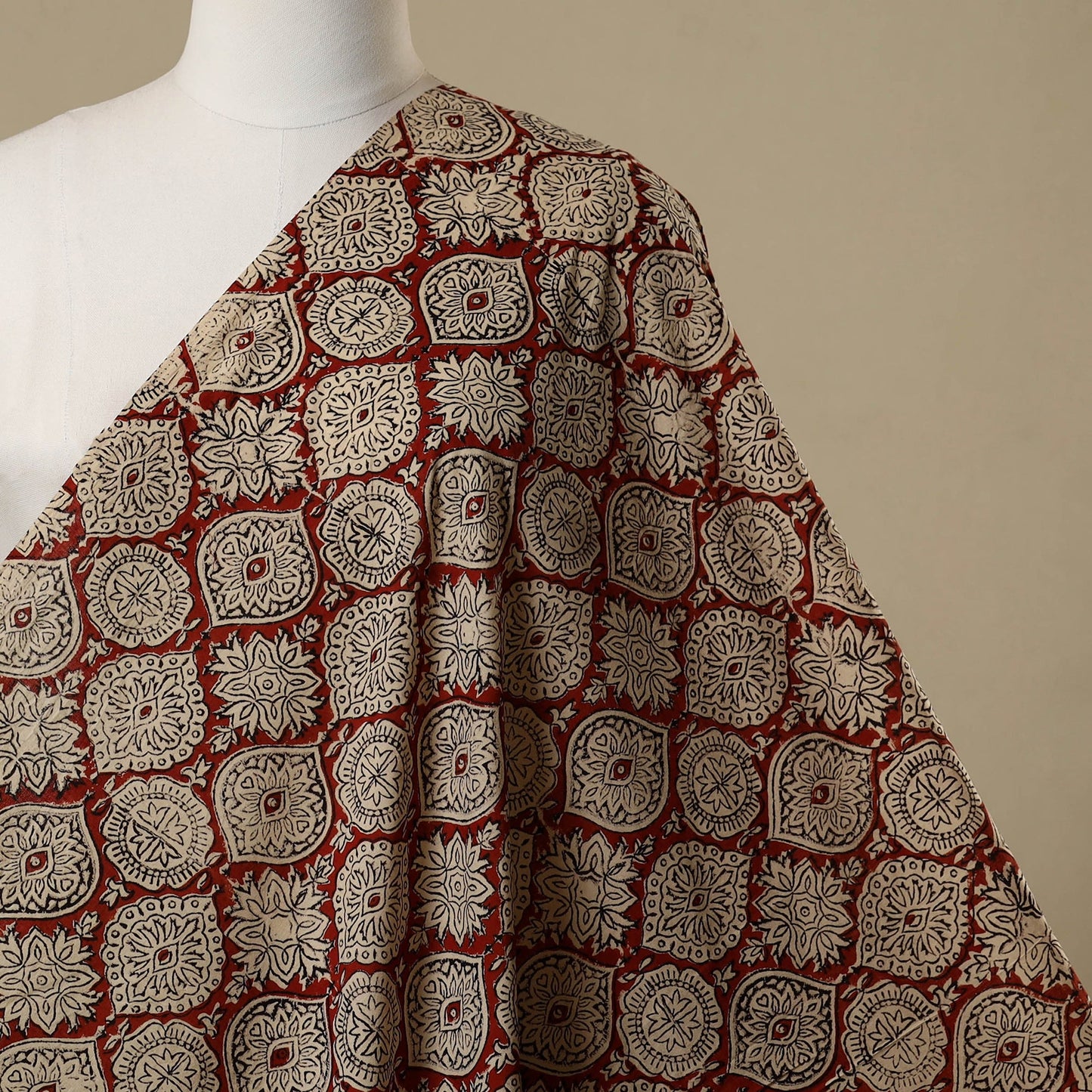 Red - natural dyed bagru cotton fabric 17 - handcrafted