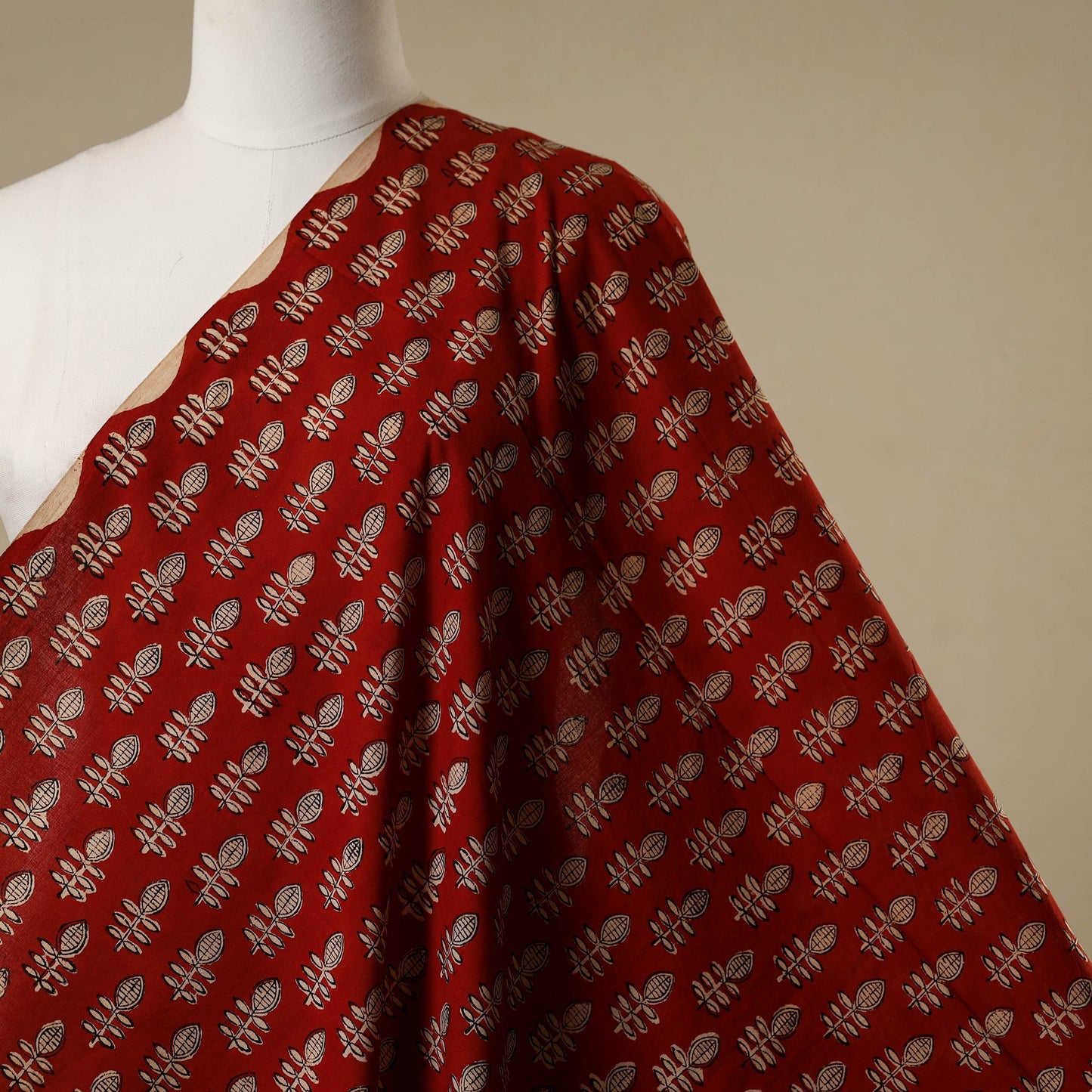 Red - natural dyed bagru cotton fabric 19 - handcrafted