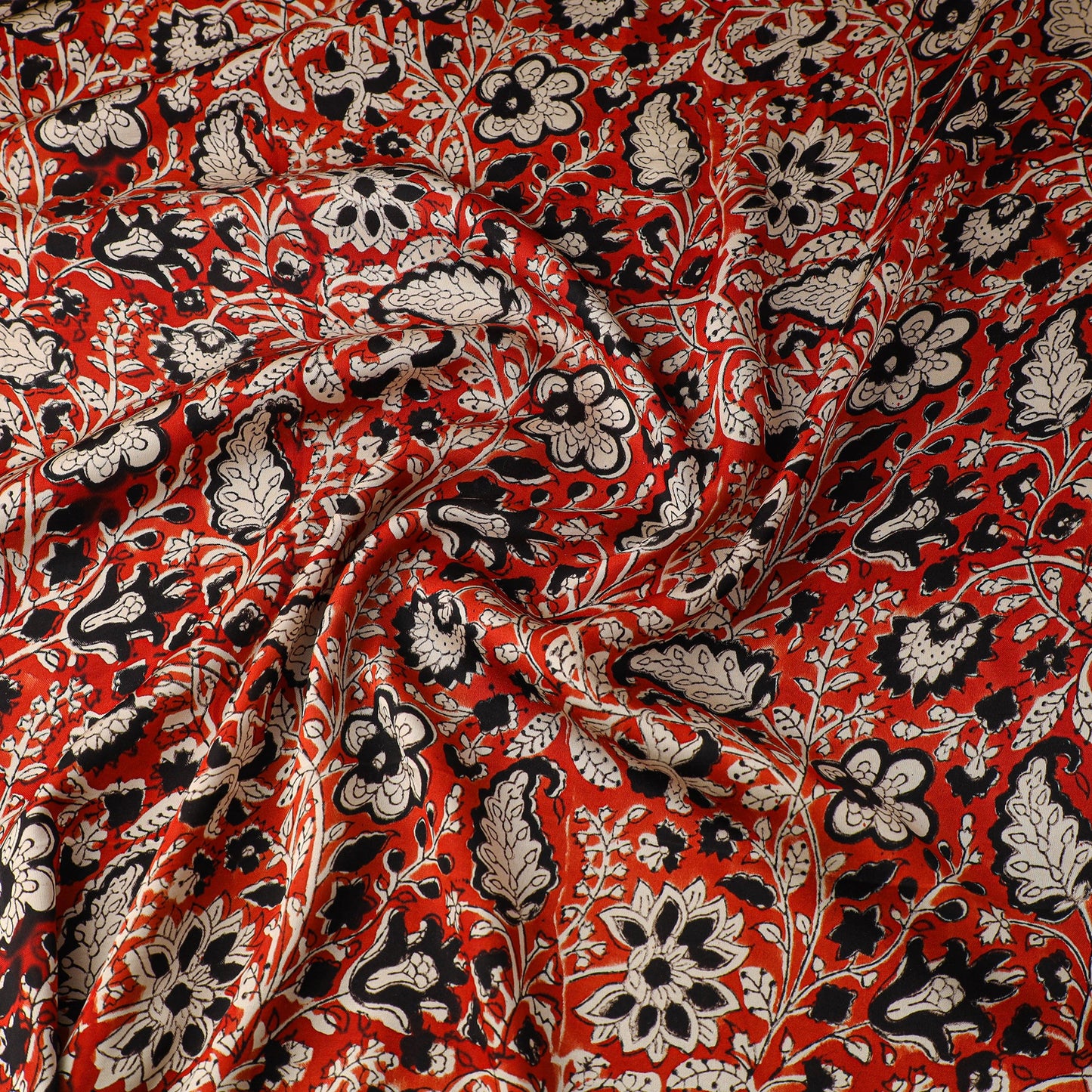 Red - natural dyed bagru modal silk fabric 04 - handcrafted