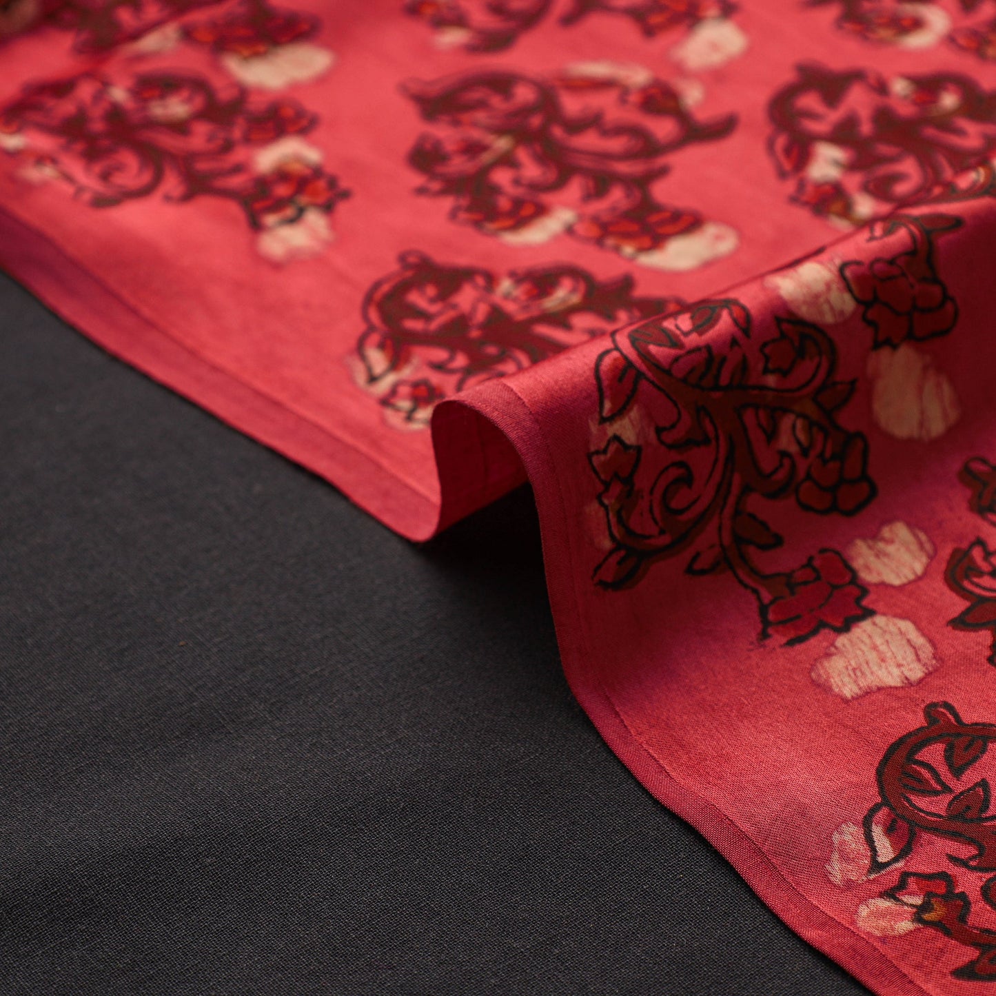 Red - natural dyed bagru modal silk fabric 06 - handcrafted