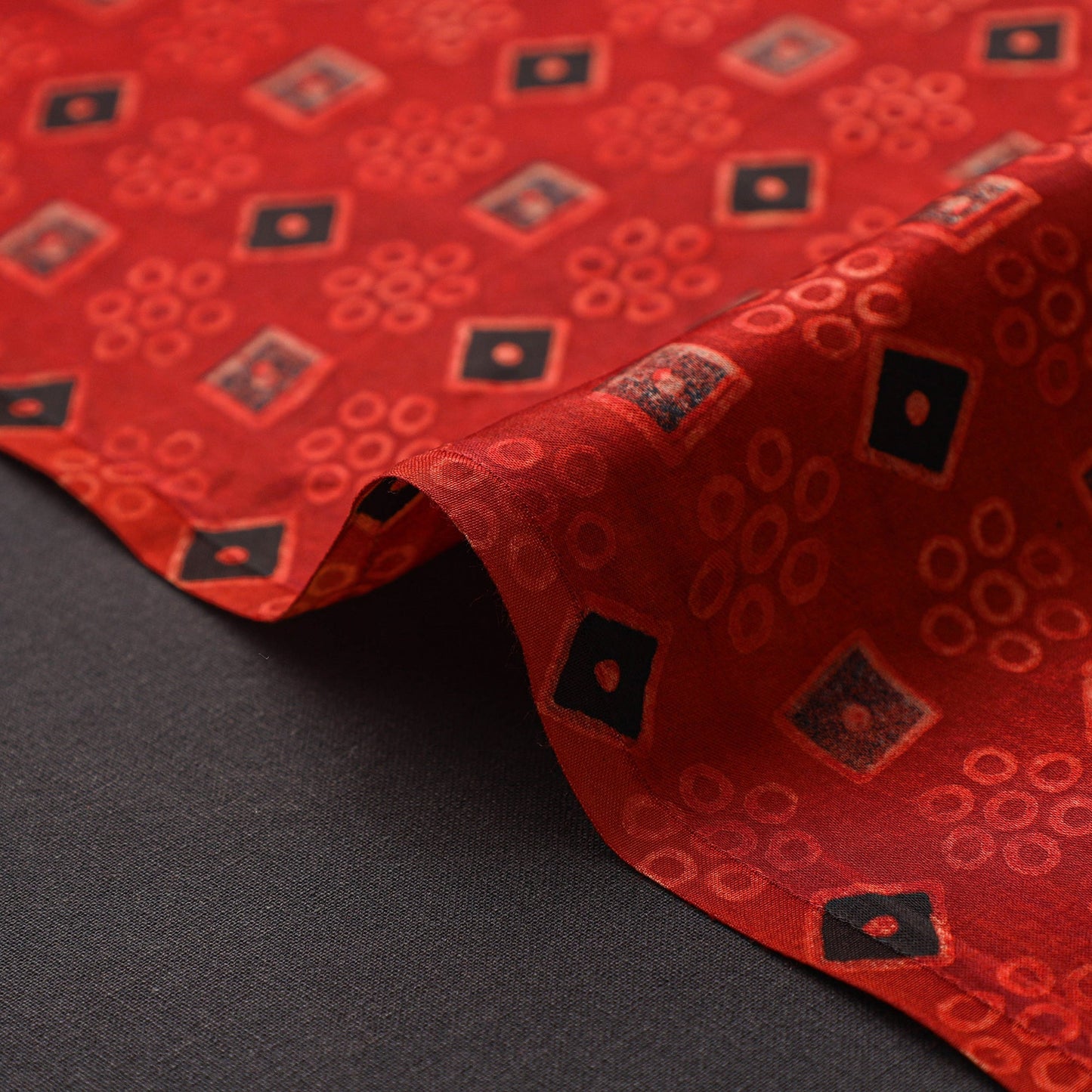 Red - natural dyed bagru modal silk fabric 14 - handcrafted