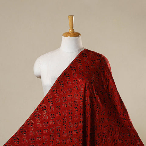 Red - natural dyed bagru modal silk fabric 20 - handcrafted