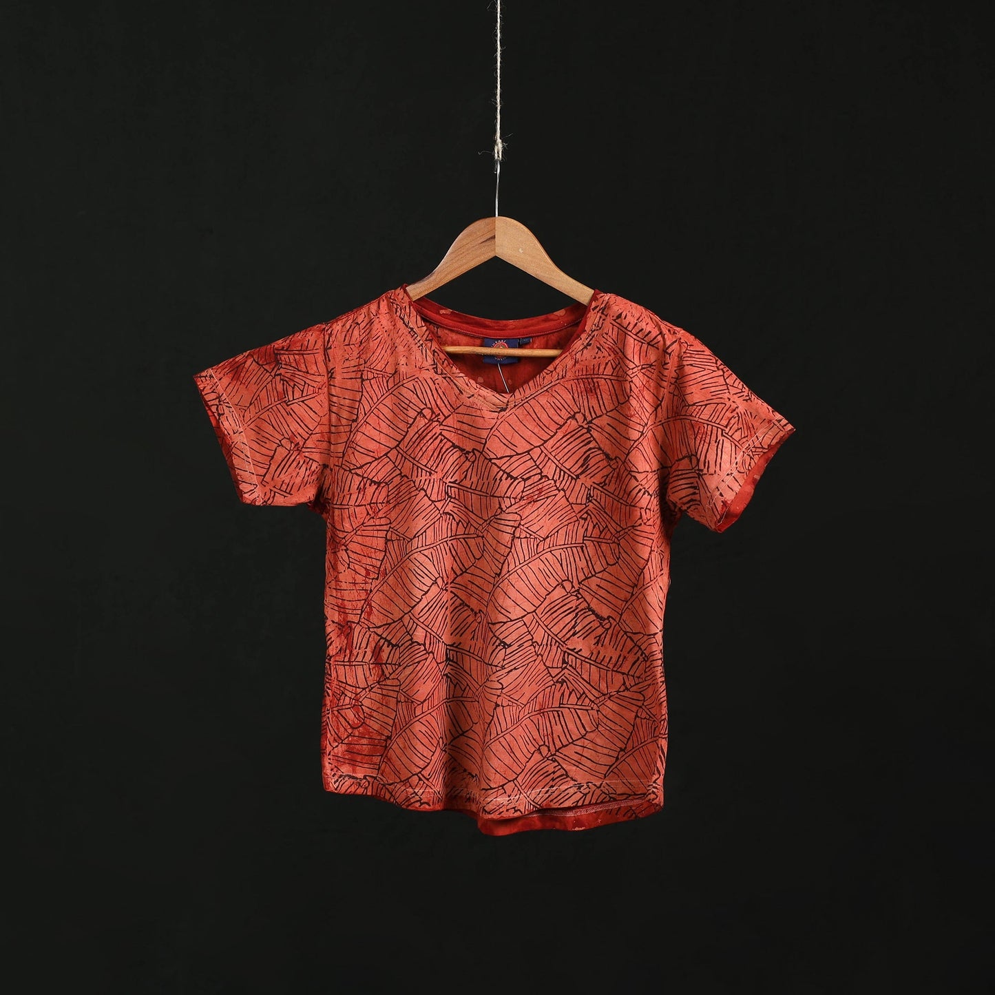Natural dyed bindaas block art printed cotton v neck