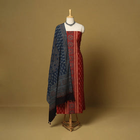 Red - natural dyed 3pc unstitched dress material 01
