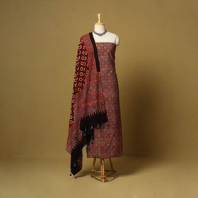 Red - natural dyed 3pc unstitched dress material 06