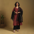 Red Natural Dyed Block Print Cotton Ajrakh Kurta Set (Set of 3)
