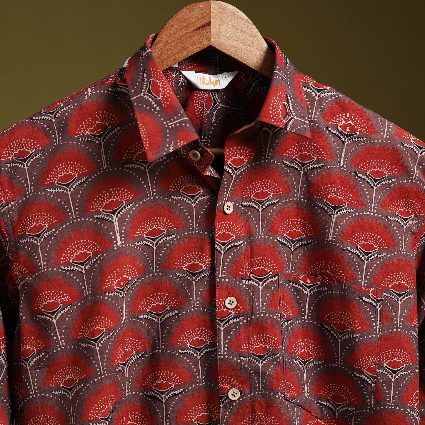 Red - natural dyed cotton men full sleeve shirt 04
