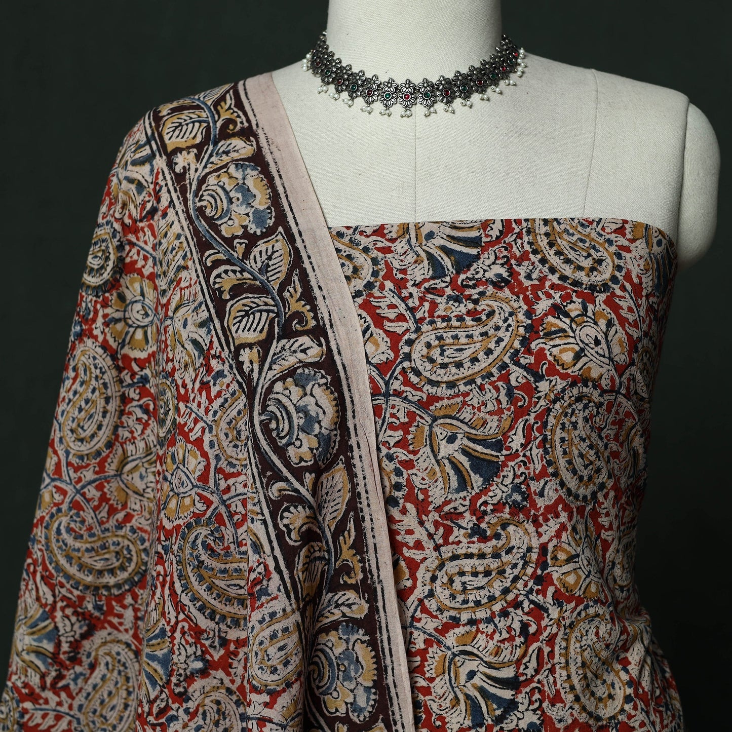 Natural dyed block print cotton pedana kalamkari 2pc