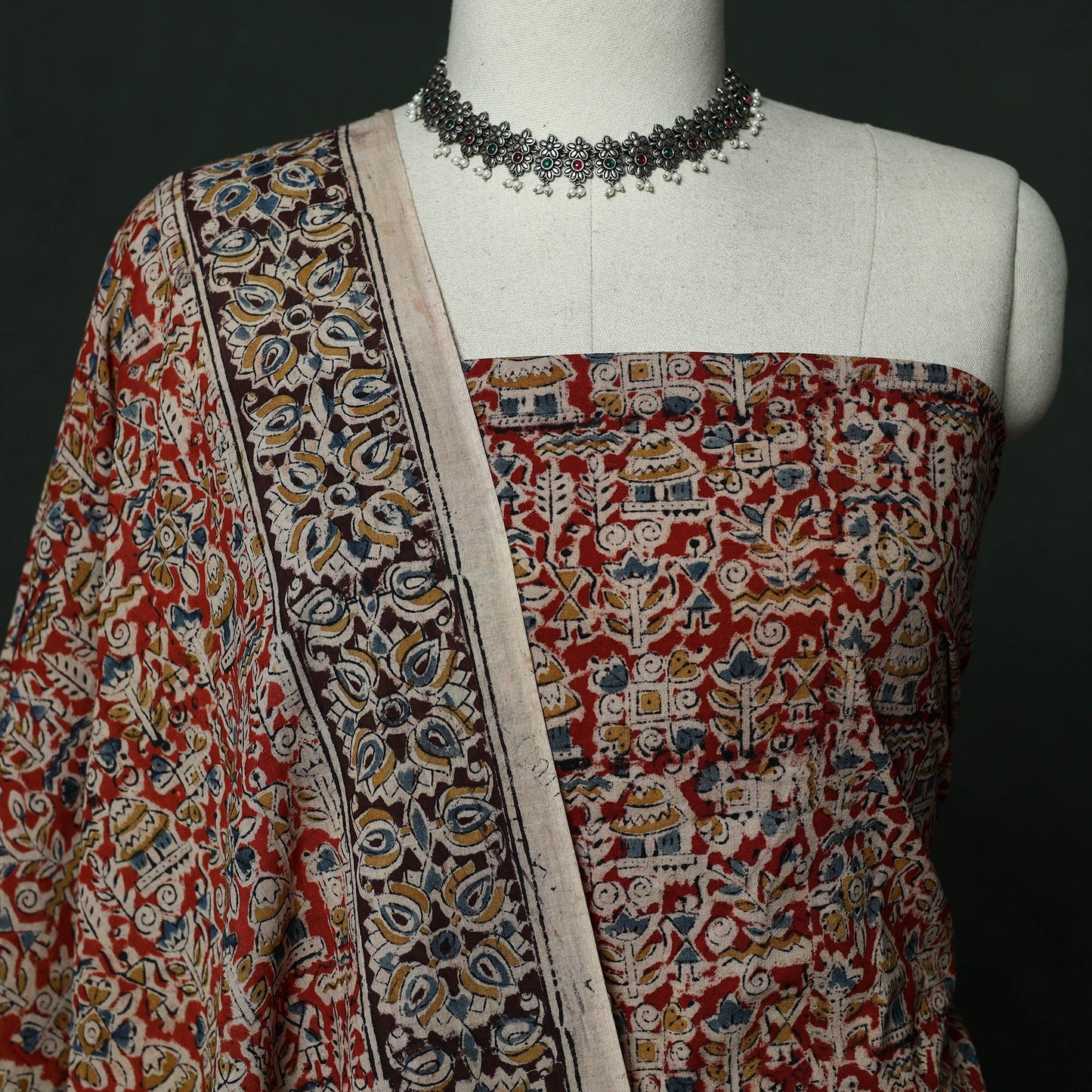Natural dyed block print cotton pedana kalamkari 2pc