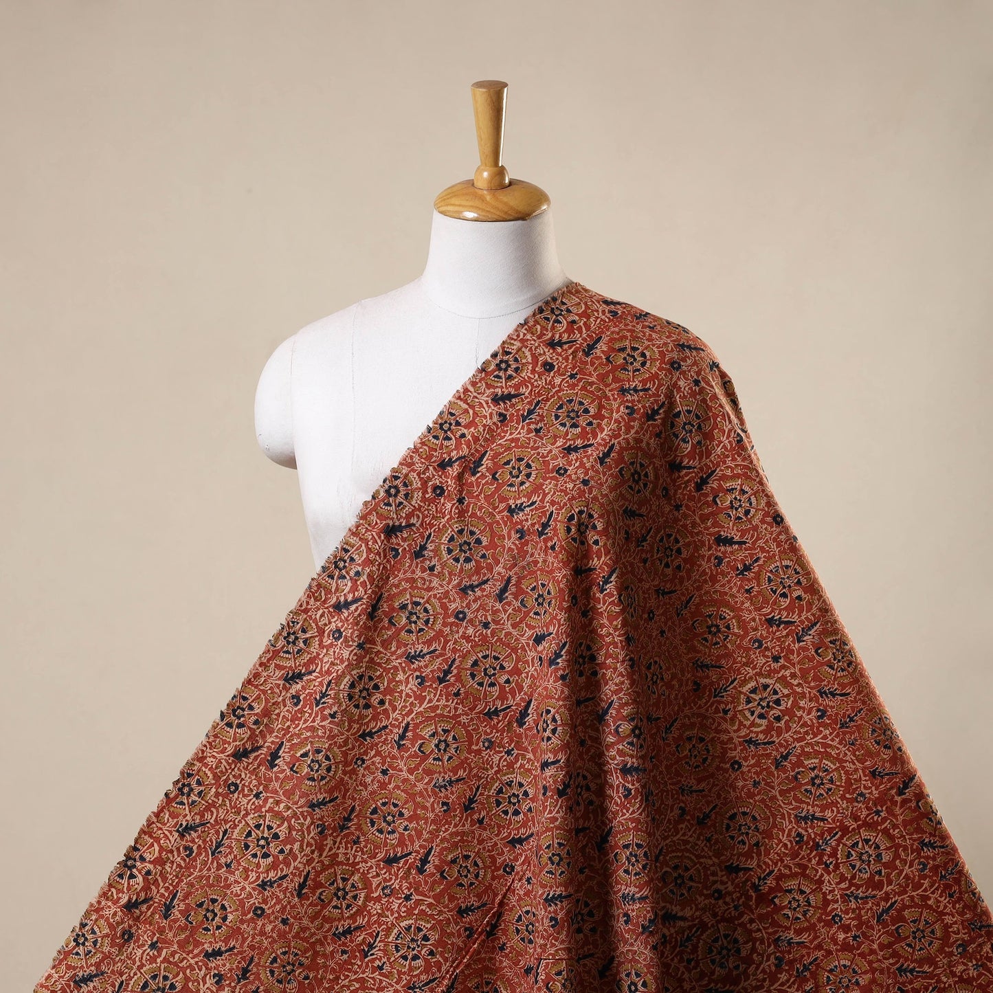 Red - natural dyed cotton pedana kalamkari fabric 03
