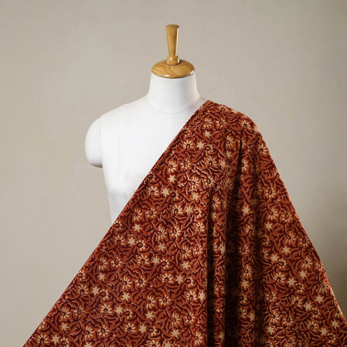 Red - natural dyed cotton pedana kalamkari fabric 04