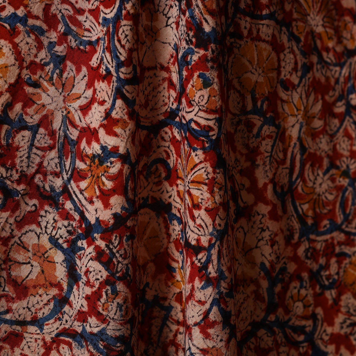 Red - natural dyed cotton pedana kalamkari fabric 07