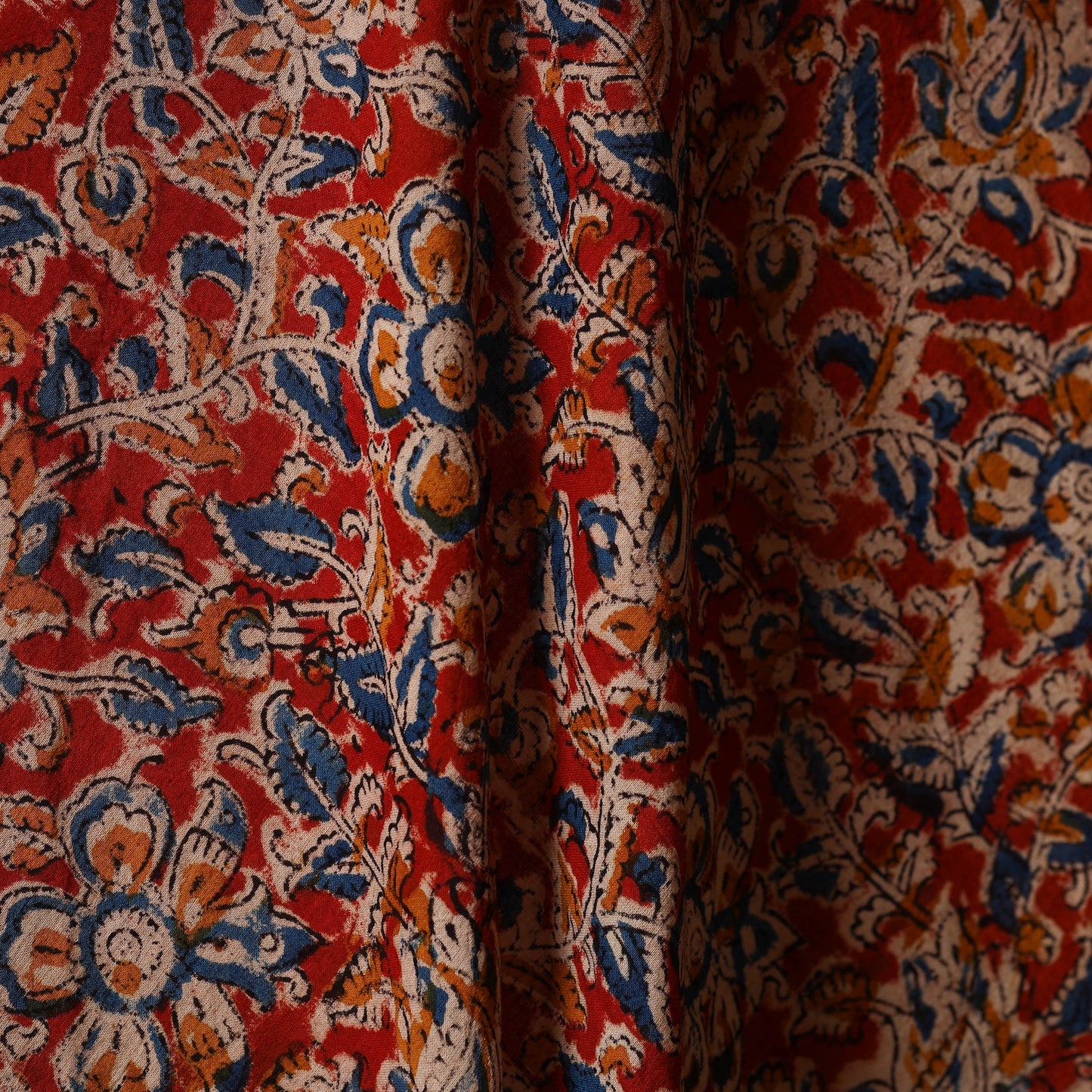 Red - natural dyed cotton pedana kalamkari fabric 14