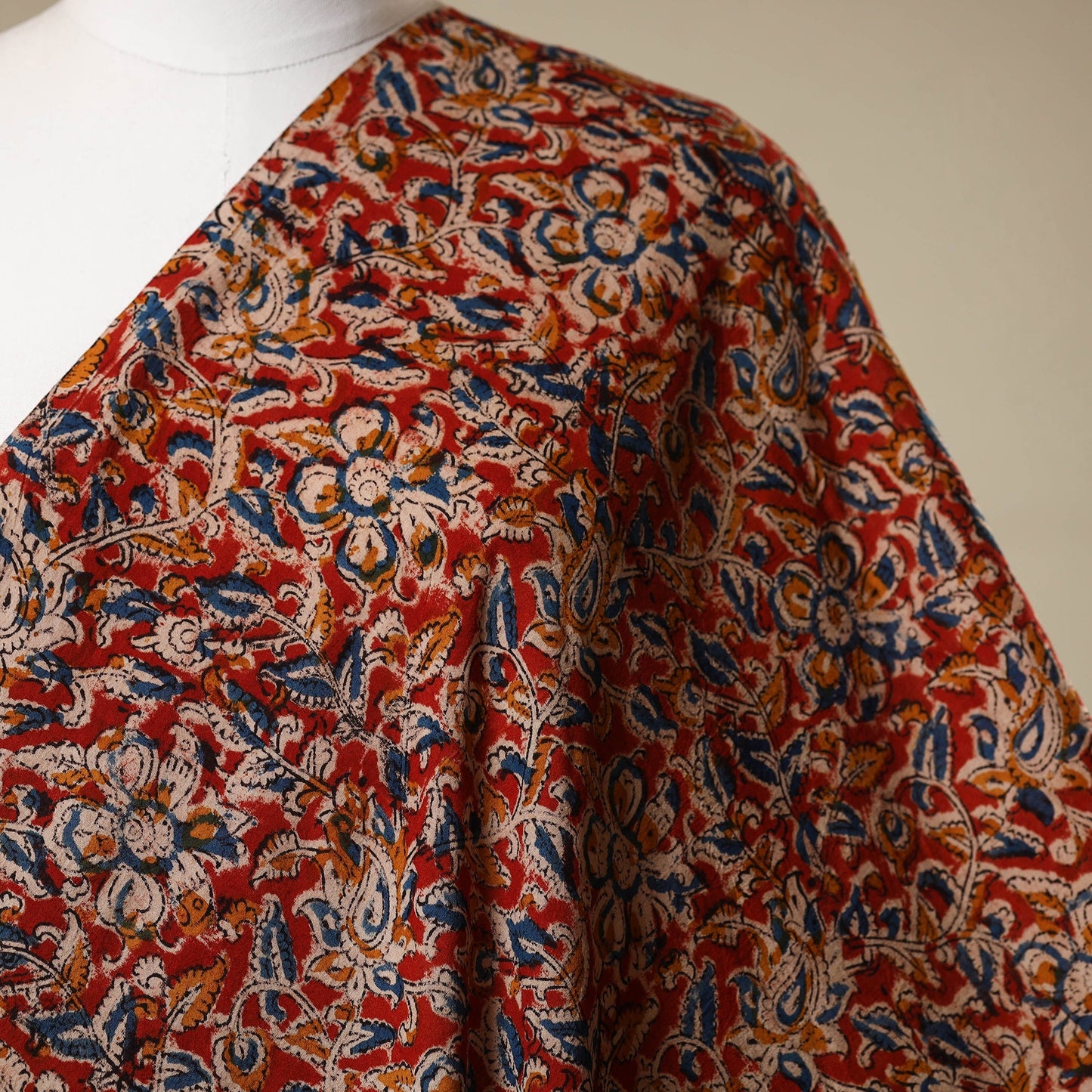 Red - natural dyed cotton pedana kalamkari fabric 14