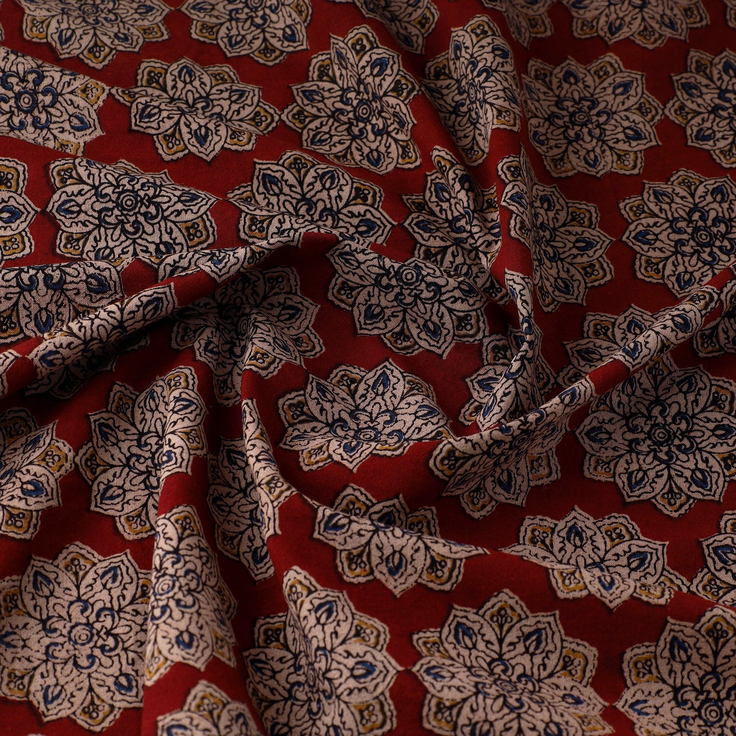  Red Natural Dyed Block Print Kalamkari Cotton Fabric