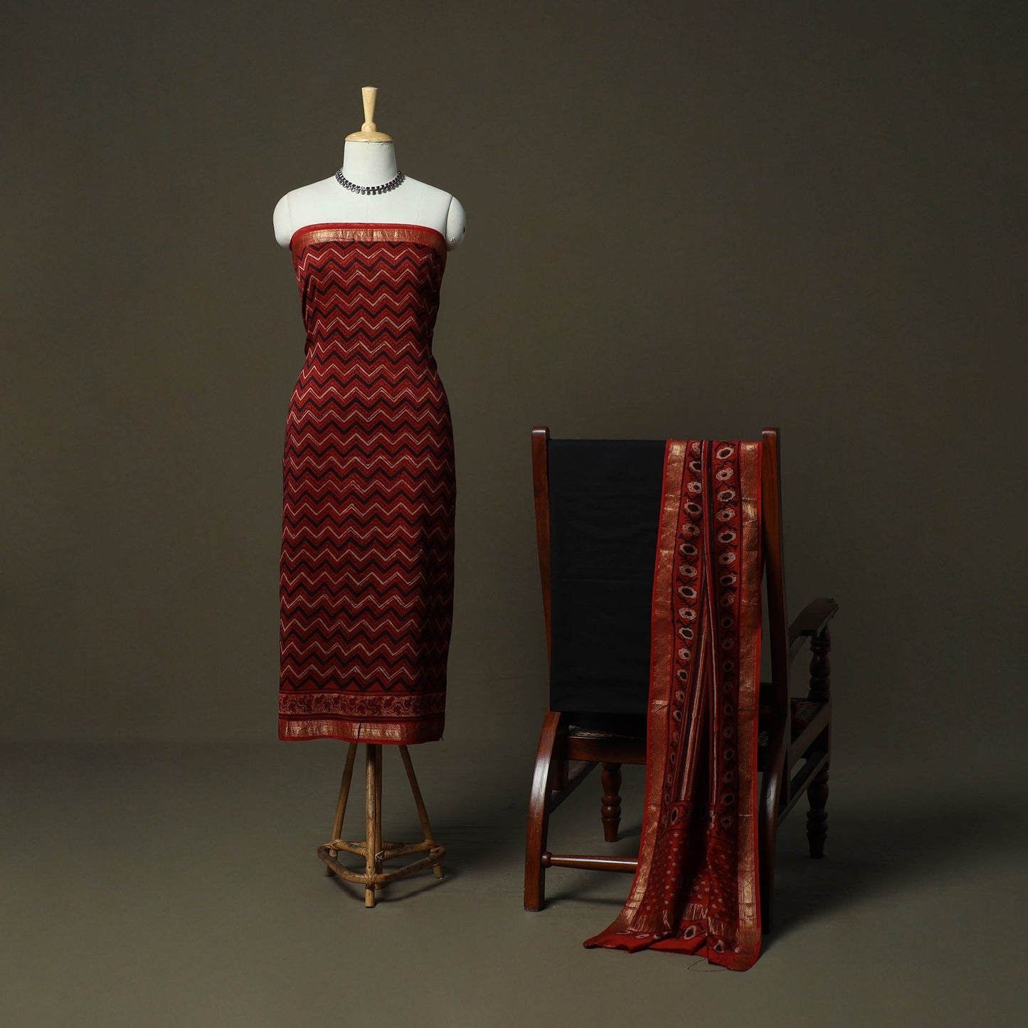 Natural dyed block print maheshwari silk bagru ajrakh 3pc