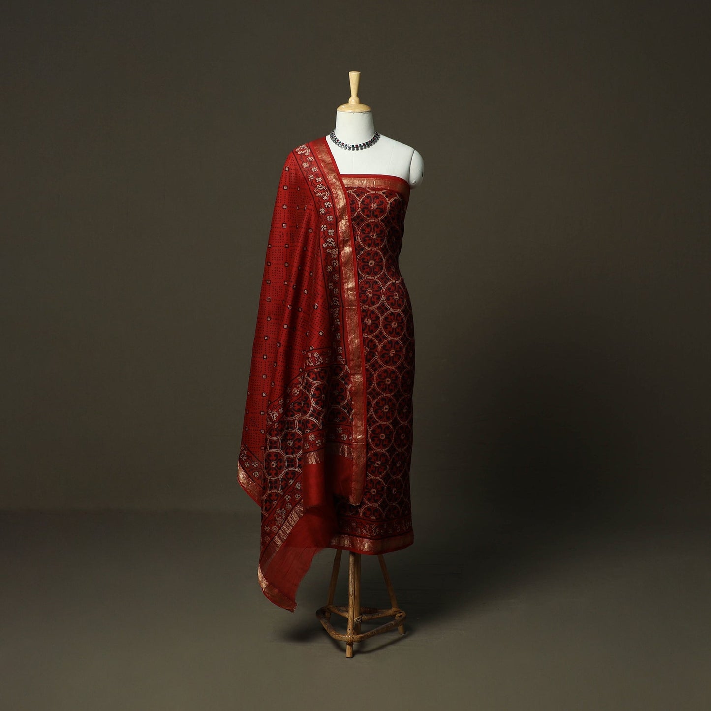 Natural dyed block print maheshwari silk bagru ajrakh 3pc