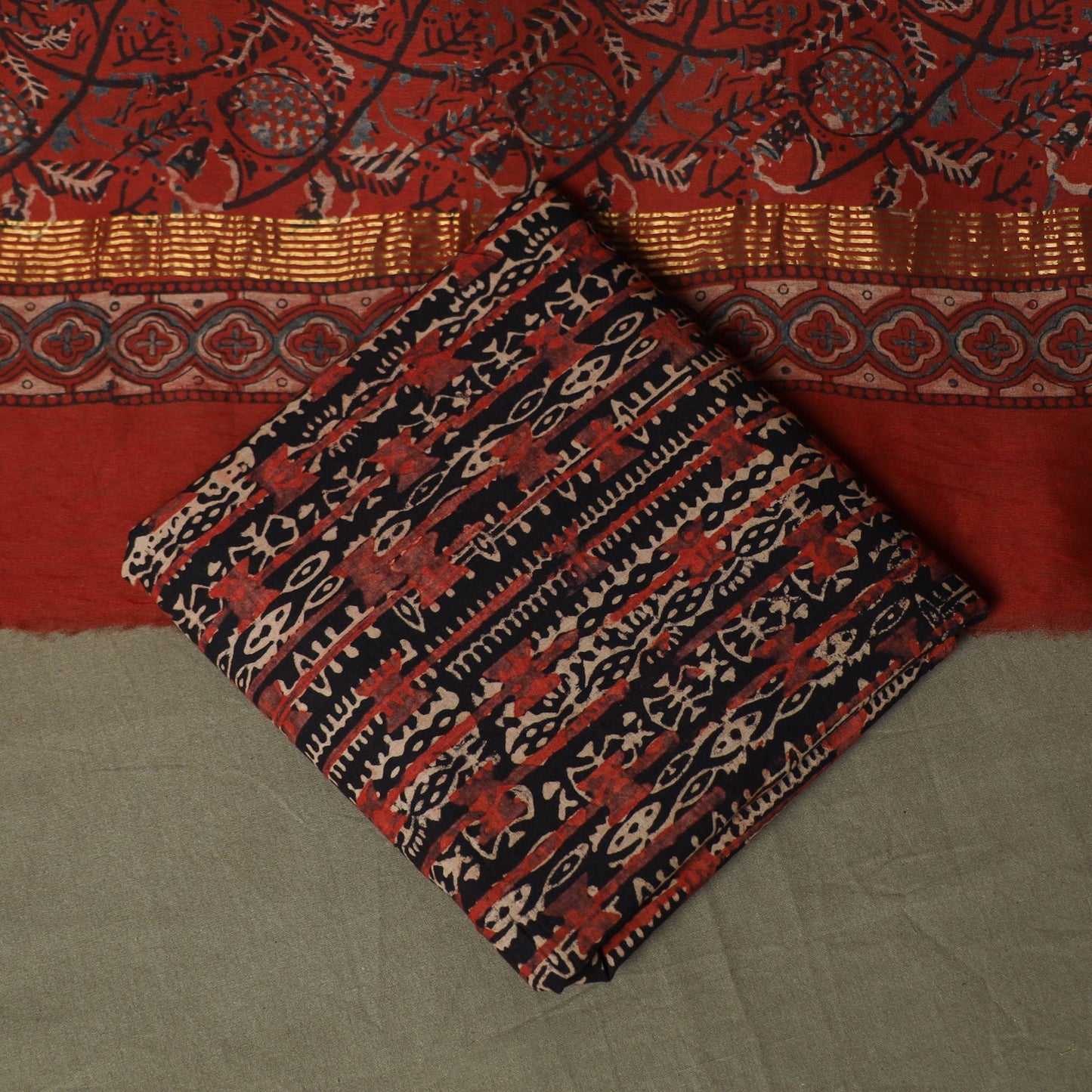 Natural dyed block print maheshwari silk bagru ajrakh 3pc