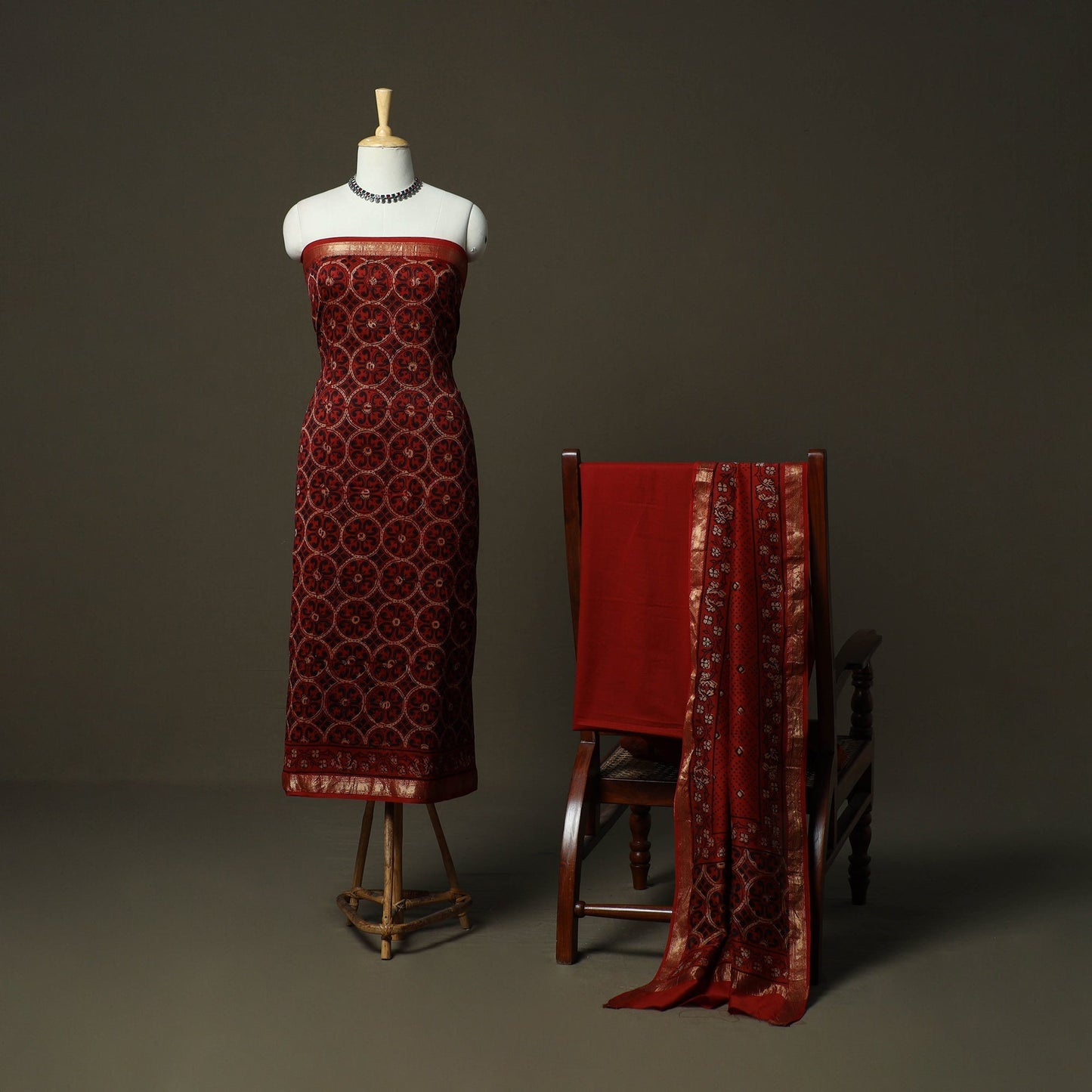 Natural dyed block print maheshwari silk bagru ajrakh 3pc