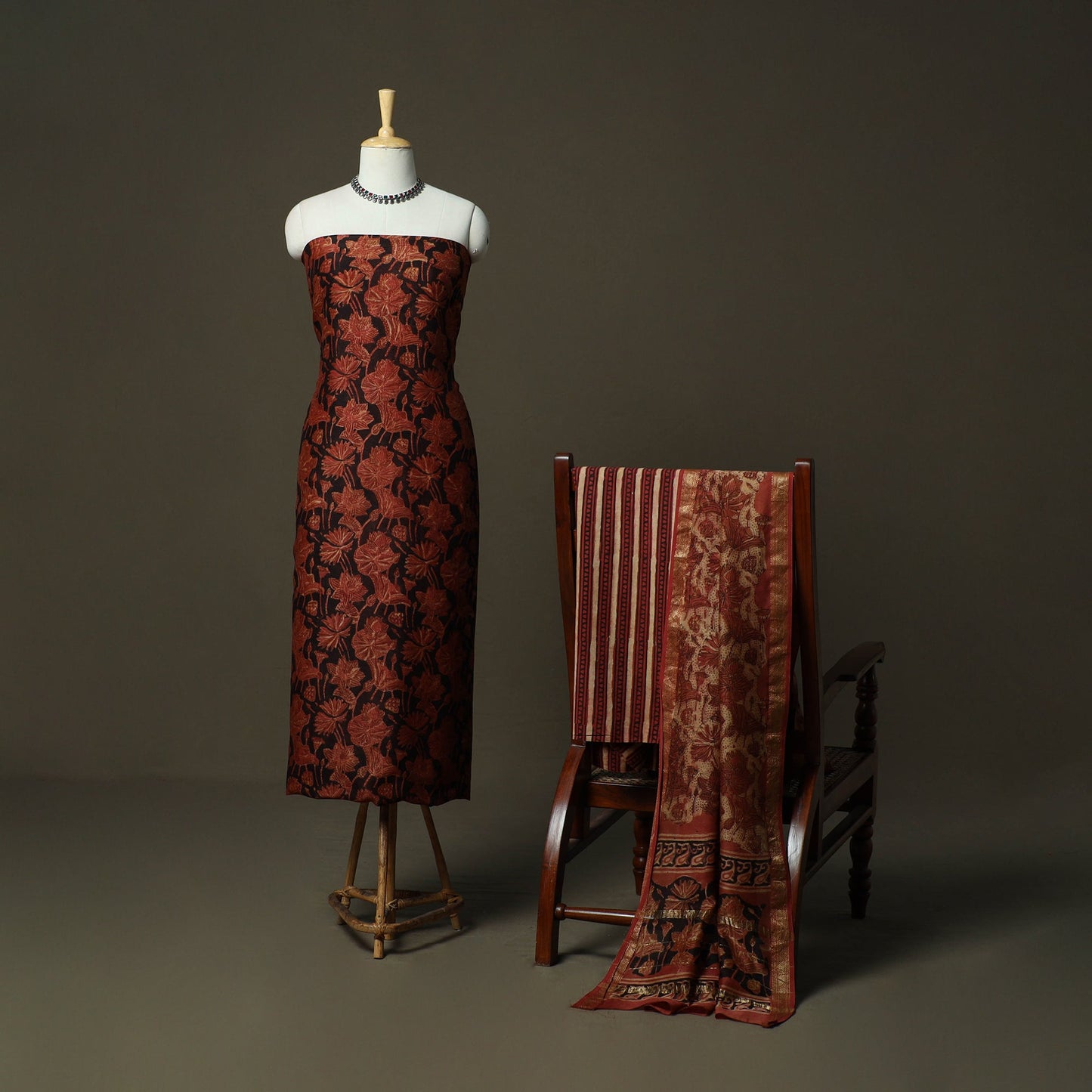 Natural dyed block print maheshwari silk bagru ajrakh 3pc