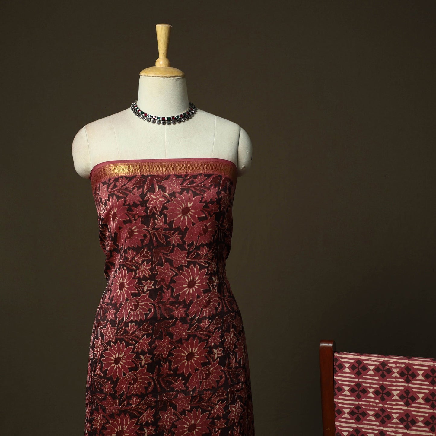 Natural dyed block print maheshwari silk vanaspati bagru