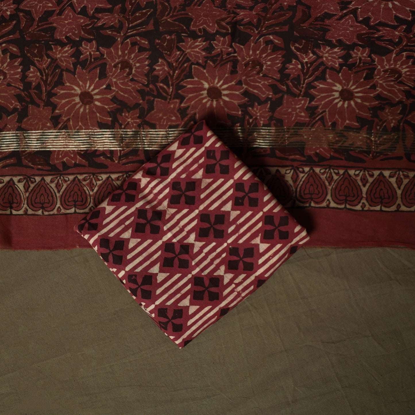 Natural dyed block print maheshwari silk vanaspati bagru