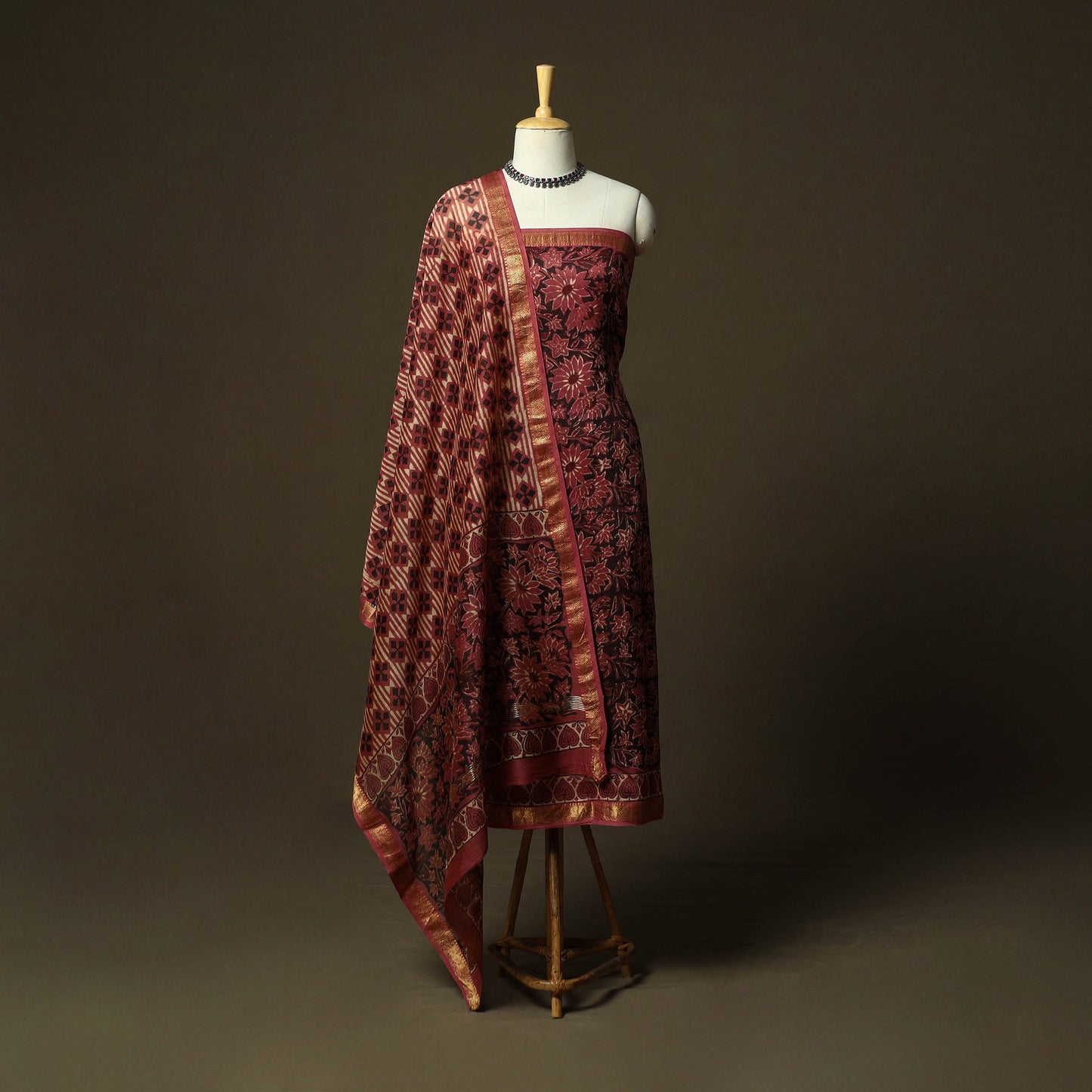 Natural dyed block print maheshwari silk vanaspati bagru