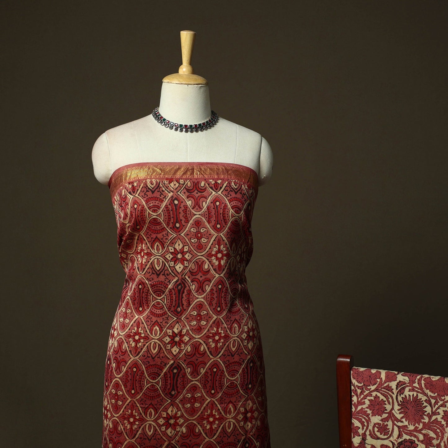 Natural dyed block print maheshwari silk vanaspati bagru