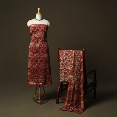 Natural dyed block print maheshwari silk vanaspati bagru