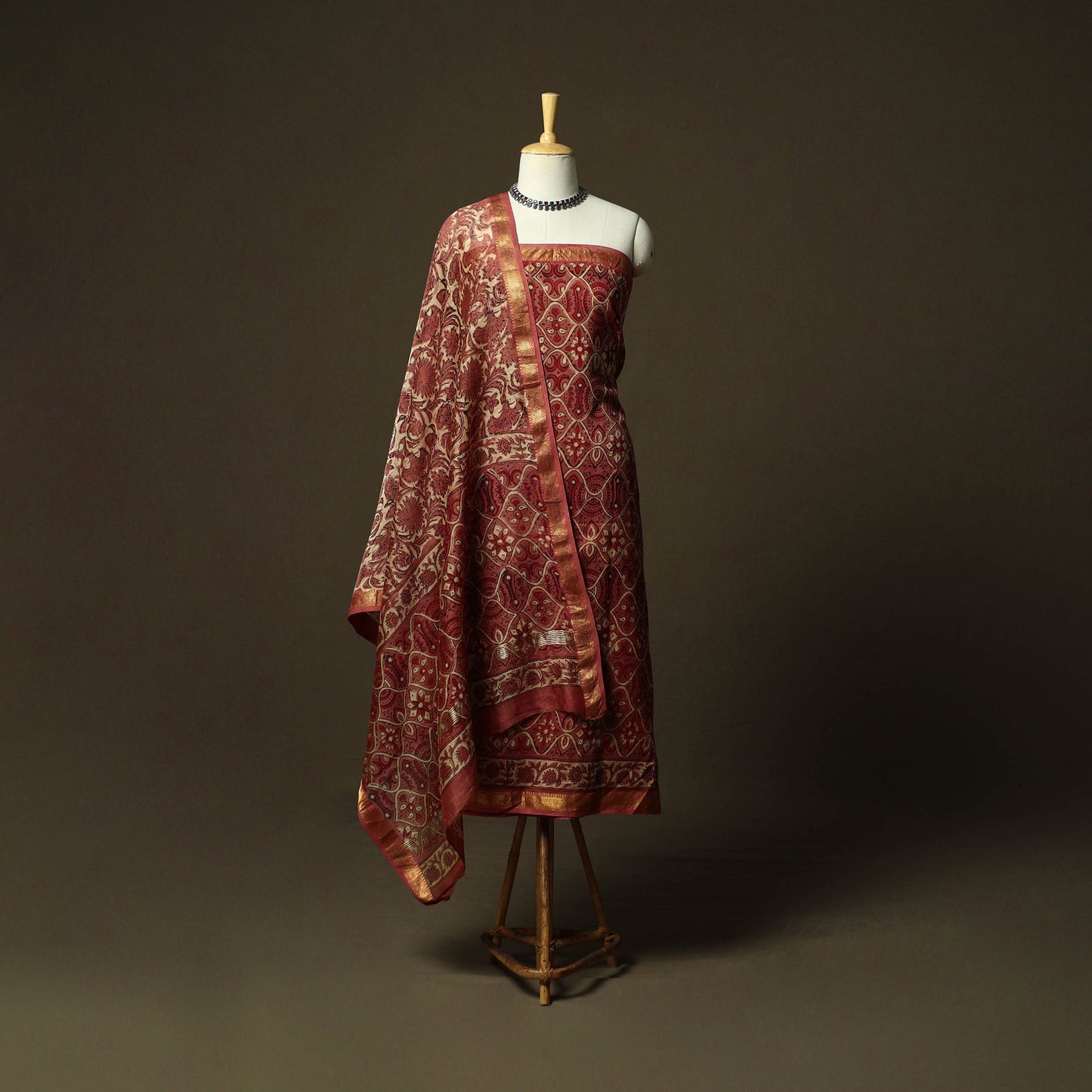 Natural dyed block print maheshwari silk vanaspati bagru