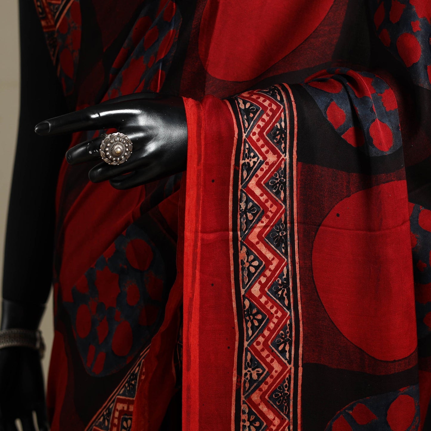 Red - natural dyed modal silk saree 18 - handcrafted