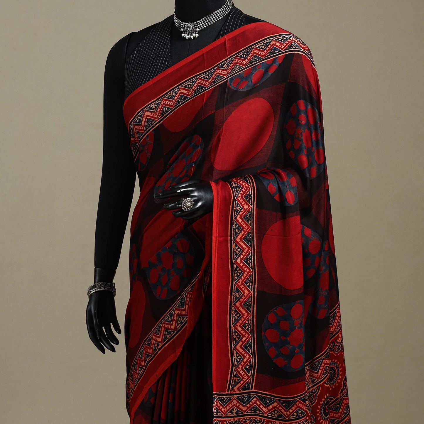 Red - natural dyed modal silk saree 18 - handcrafted