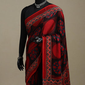 Red - natural dyed modal silk saree 18 - handcrafted