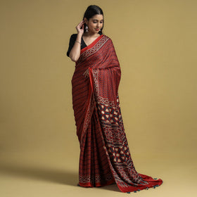  Natural Dyed Block Print Modal Silk Ajrakh Saree